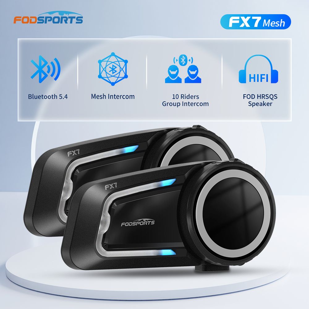 Motorcycle Intercom Mesh 2000M - 2 Stück Fodsports FX7 Motorradhelm-Intercom-Mesh-Bluetooth-Helm-Headset BT5.4-Interphone,
