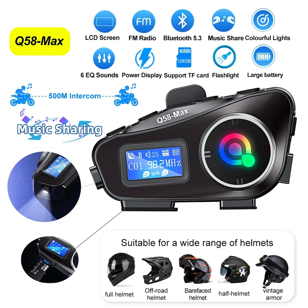 Bluetooth Headset Helmet 1000M - Großbild-Display Helm Gegensprechanlage Motorrad Bluetooth Helm