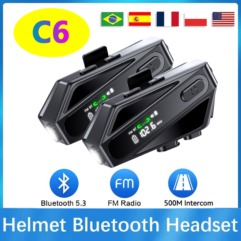 Bluetooth Headset Helmet 1000M - 1/2PC C6 Motorrad Helm Bluetooth Intercom