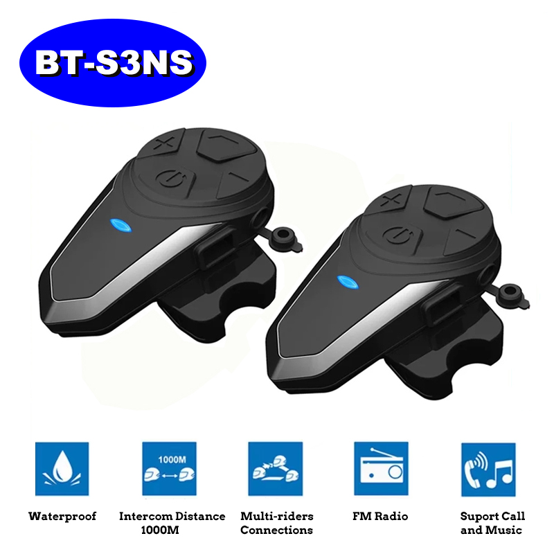 Motorcycle Intercom With Fm Radio - BT-S3 Motorradhelm, Bluetooth-Headset, wasserdicht, 2 Fahrer,