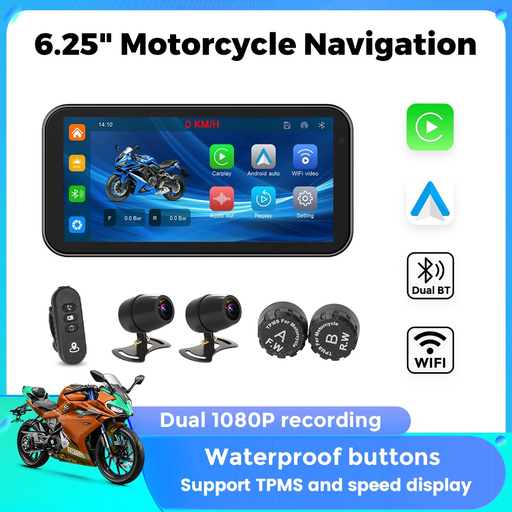 Motorcycle Gps Navigator Waterproof - 6,25-Zoll-Motorrad-GPS-Navigationssystem mit BT Wireless Carplay Android