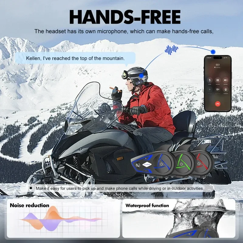 Helmet Bluetooth Headset Waterproof - Houtonsen S3 Fahrradhelm-Intercom-Headset BT5.0 1000M 6-Benutzer