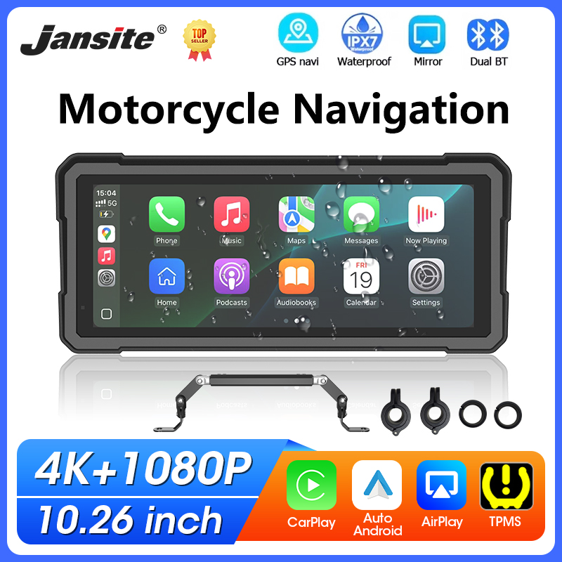 Motorcycle Gps Navigator Waterproof - 10,26 Zoll Motorrad-Carplay-GPS-Navigation 4K+1080P Dual-Lens Moto-DVR