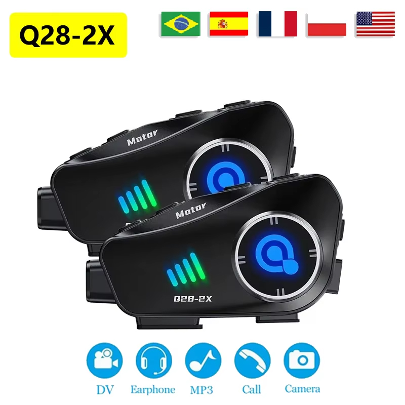 Bluetooth Headset Helmet 1000M - Der neue Q28-2X Motorradhelm Bluetooth-Gegensprechanlage 2-Personen-Gegensprechanlage