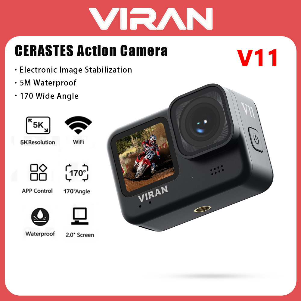 Helmet Communication System Camera - VIRAN V11 5K 4K60FPS Actionkamera 4K