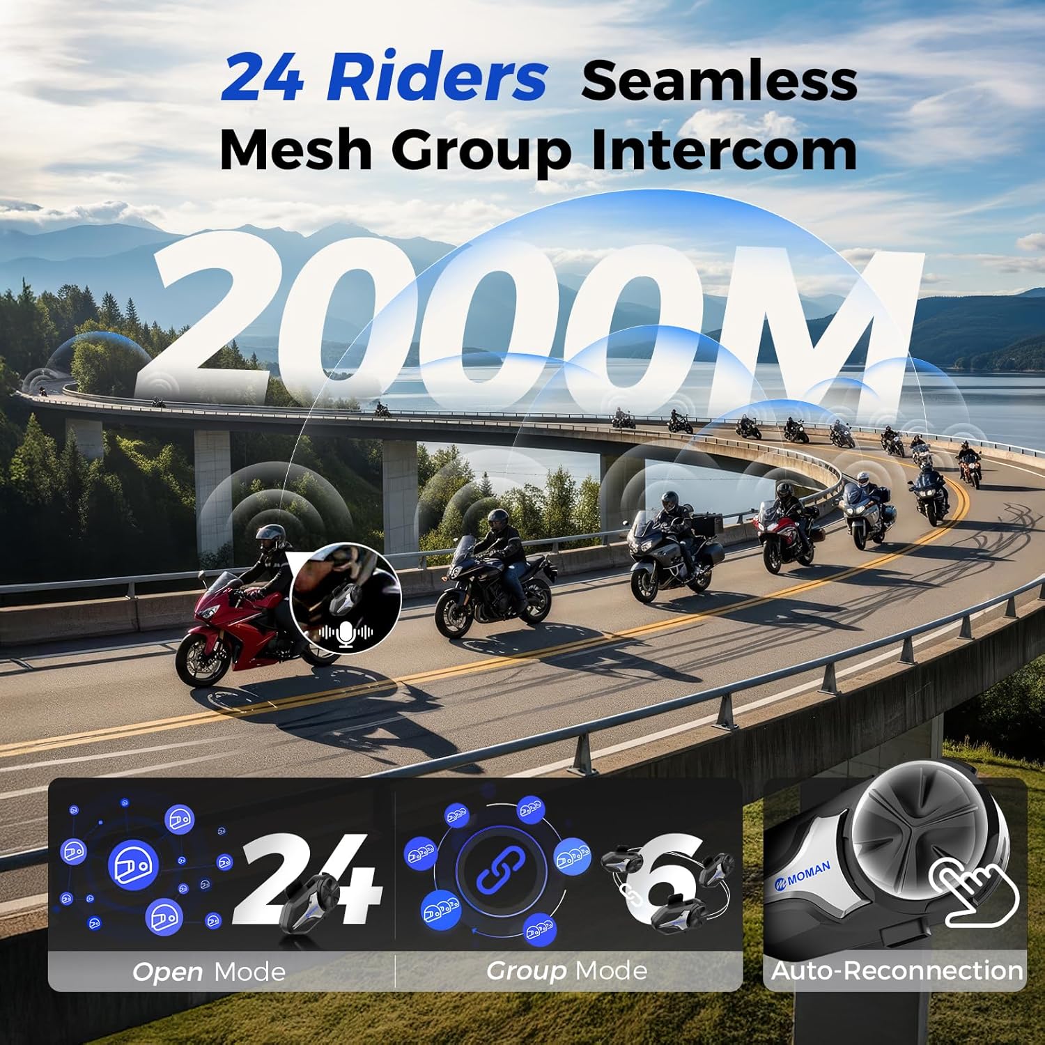 Moman Motorrad Bluetooth Helm  – Motorcycle Intercom Mesh 2000M Bewertung und Preis